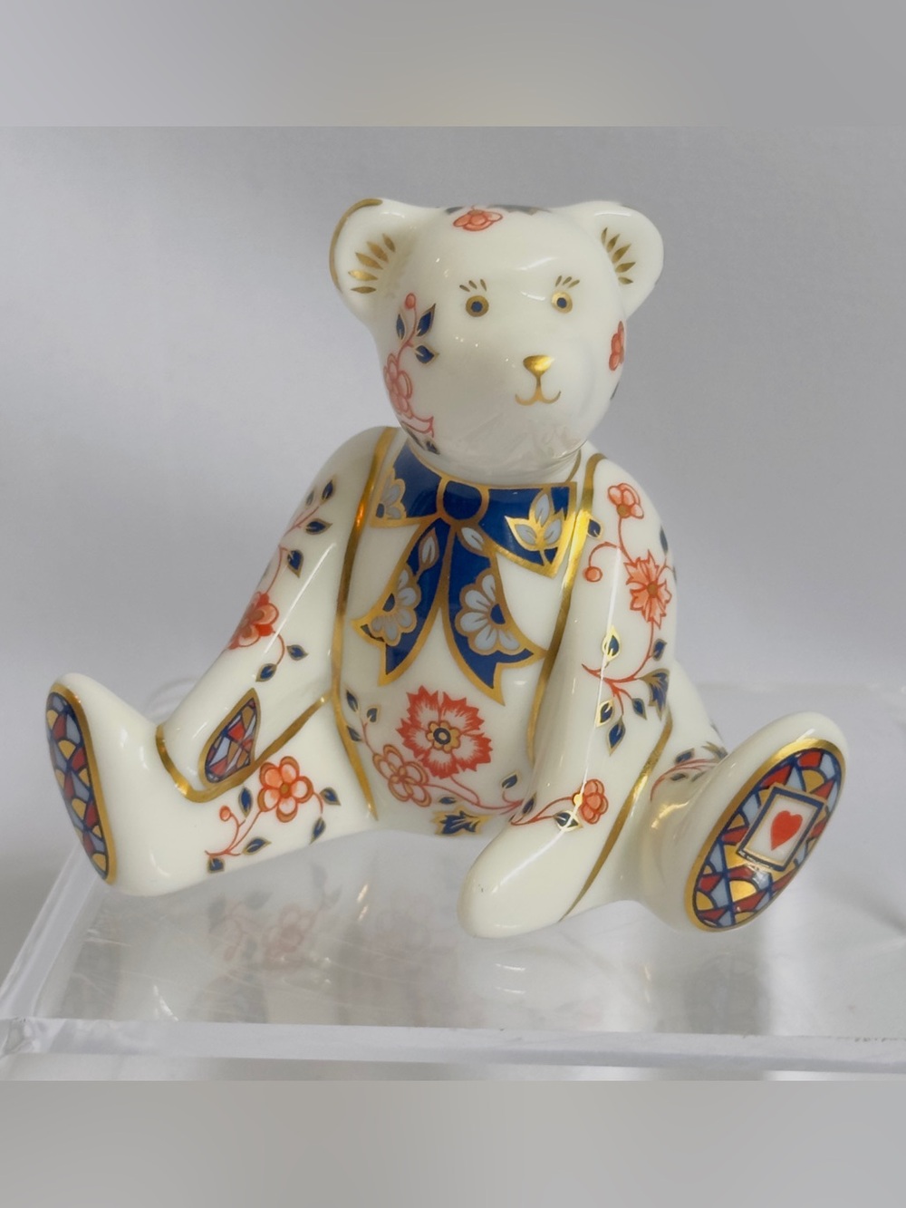 Royal Crown Derby Bear Mini Porcelain Imari Style Figurine Flowers LG Bowtie